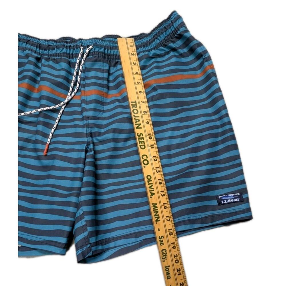 L.L. Bean Men’s Swim Trunks XXL Blue Teal Striped Drawstring Lined Pockets - Picture 10 of 12
